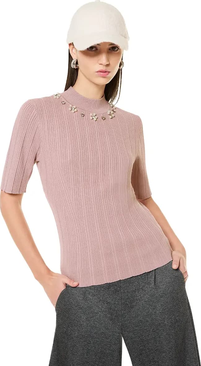 VERDISSIMA | Maglia in viscosa manica corta con strass - 1