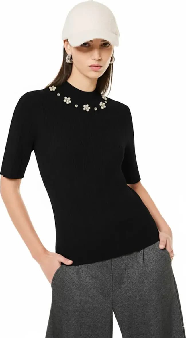 VERDISSIMA | Maglia in viscosa manica corta con strass - 2