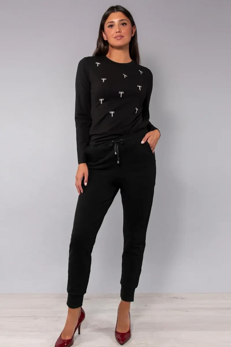 VERDISSIMA | Maglia in cotone con strass fiocco - 5