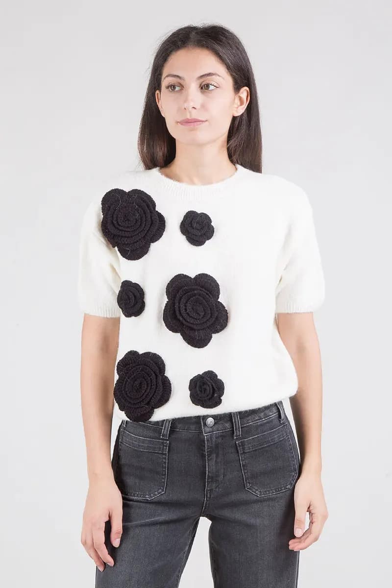 PHO Firenze | Maglia misto alpaca dettaglio fiori - 1
