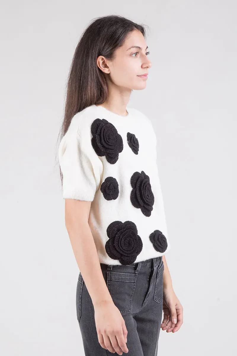 PHO Firenze | Maglia misto alpaca dettaglio fiori - 3