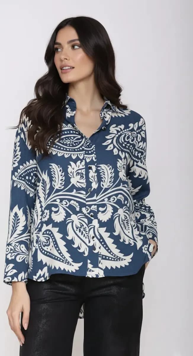 MOKI-B | Camicia manica lunga fantasia foglie