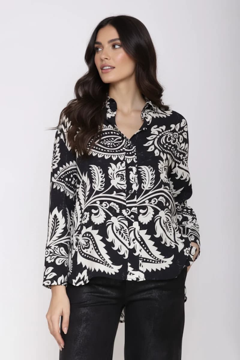MOKI-B | Camicia manica lunga fantasia foglie - 5