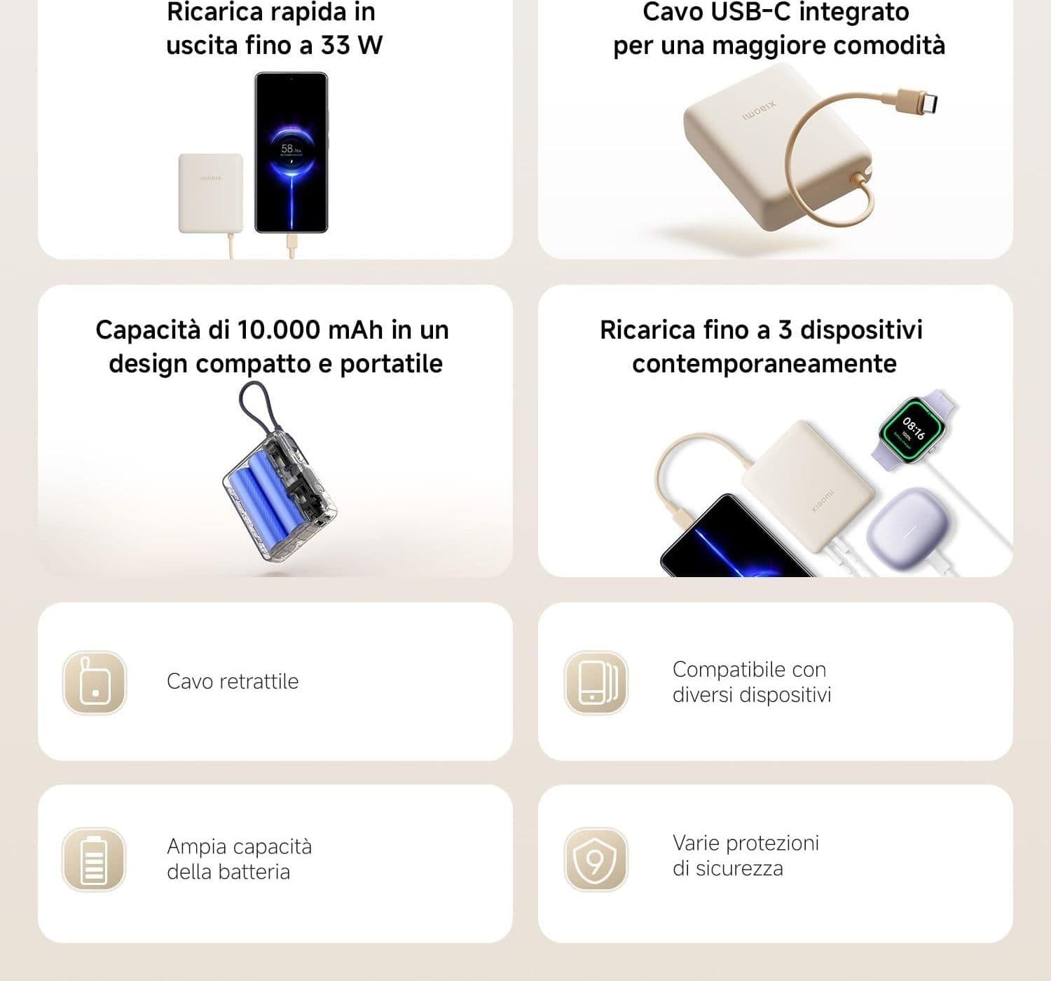 Xiaomi Powerbank 10000MAH 33W Cavo Integrato Usb-c Ice Blue - 4