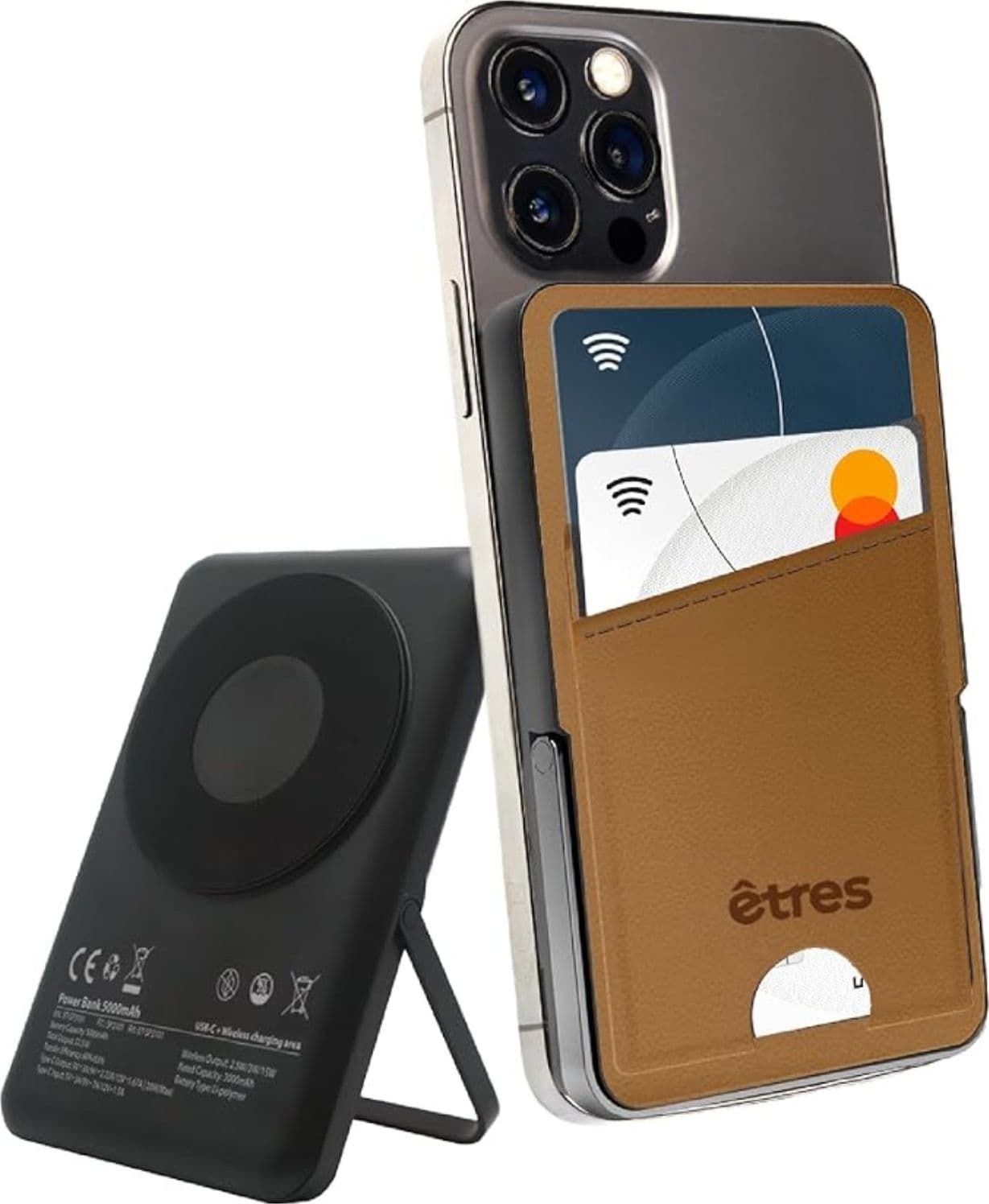 Etres Powerbank 5000mAh Wireless Magnetico con Portacarte Brown - 3