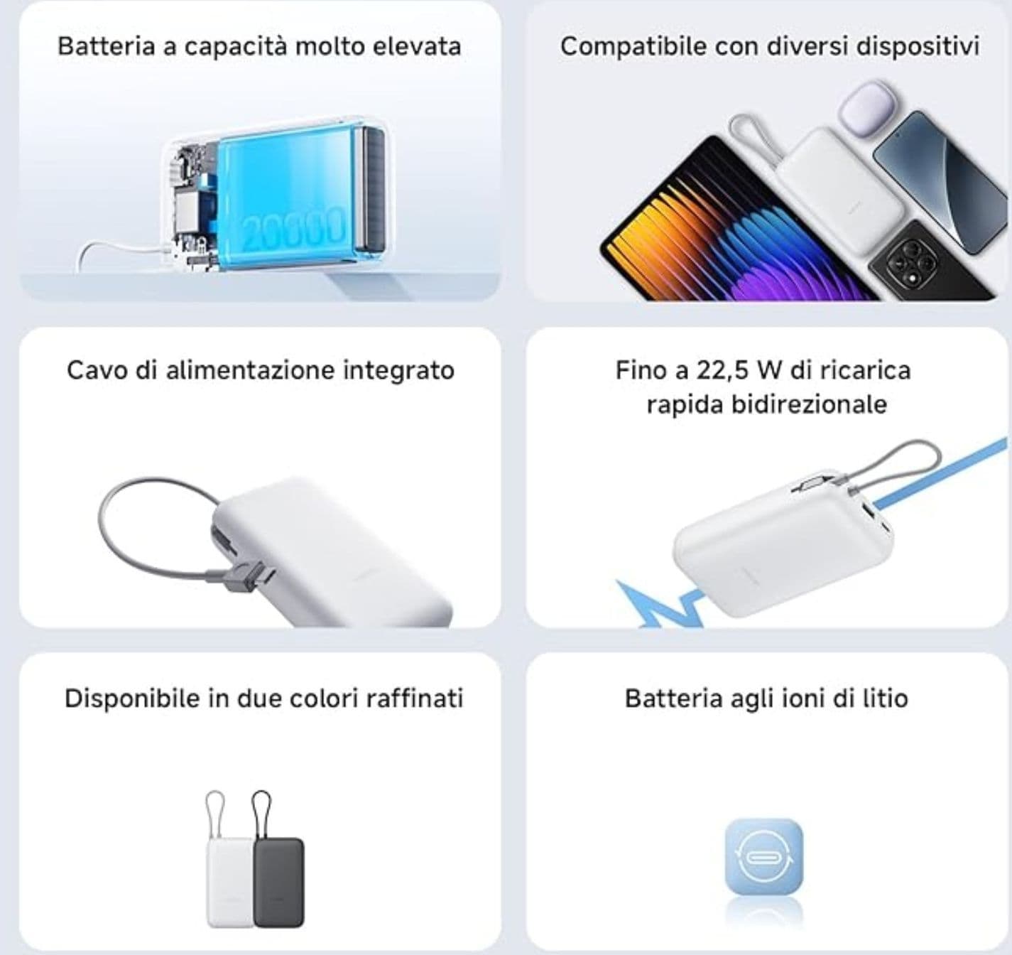 Xiaomi Powerbank 20000MAH 22.5W Cavo Integrato Usb-C Light Gray - 3