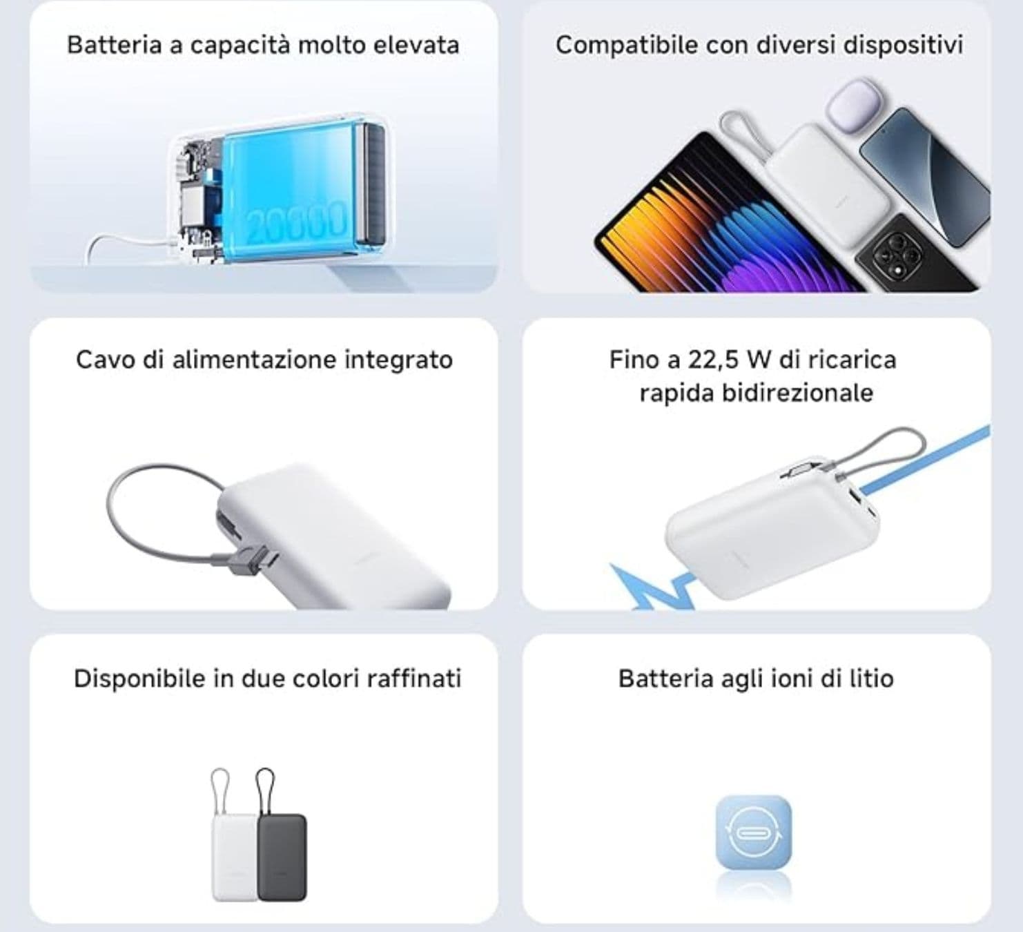 Xiaomi Powerbank 20000MAH 22.5W Cavo Integrato Usb-C Light Gray - 3