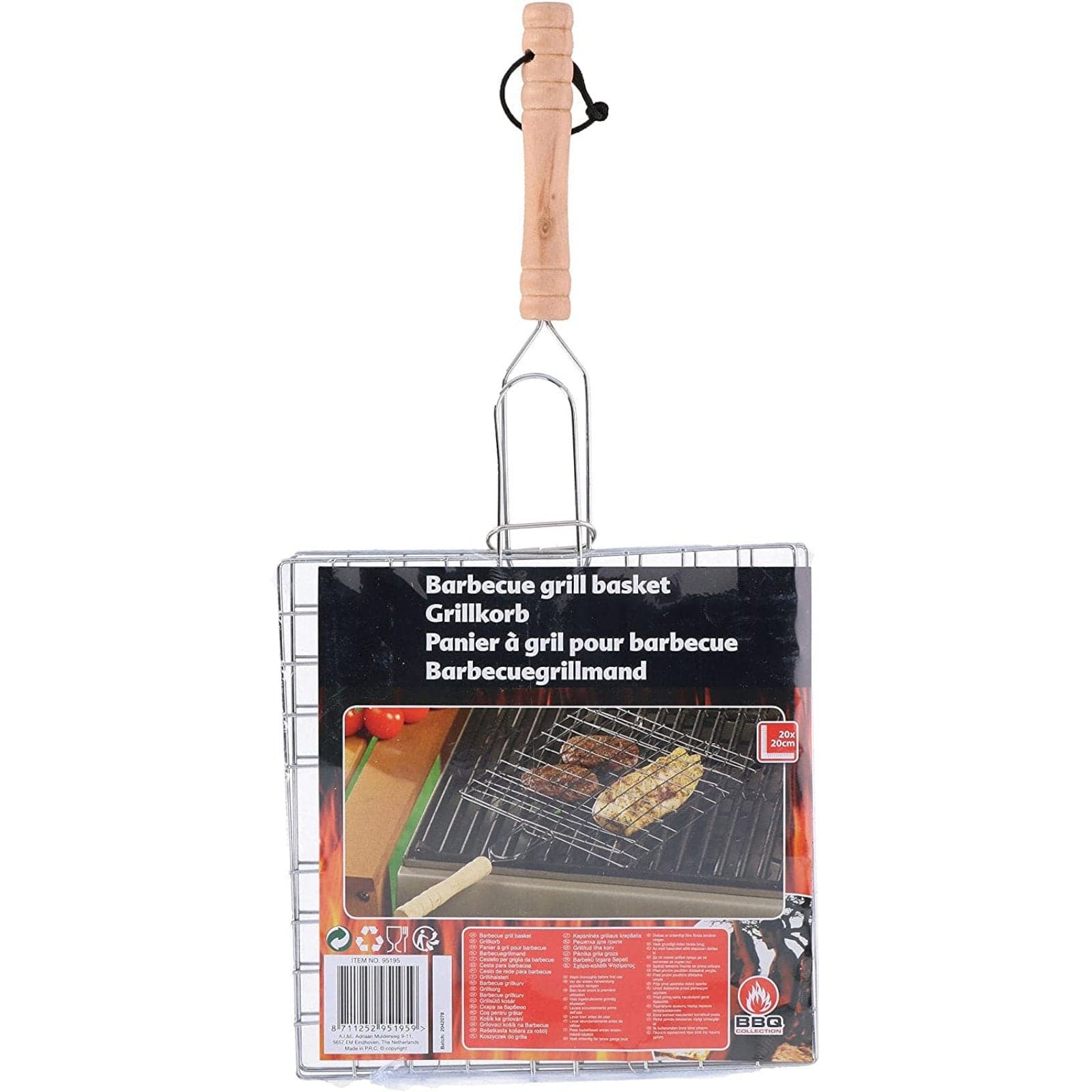 Graticola per barbecue, griglia in acciaio con manico in legno a barre di alta qualità 40 x 20 cm - 2