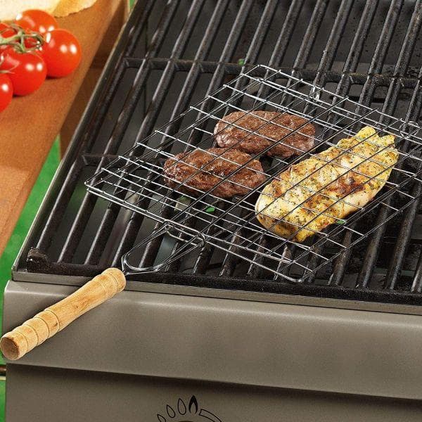 Graticola per barbecue, griglia in acciaio con manico in legno a barre di alta qualità 40 x 20 cm - 3