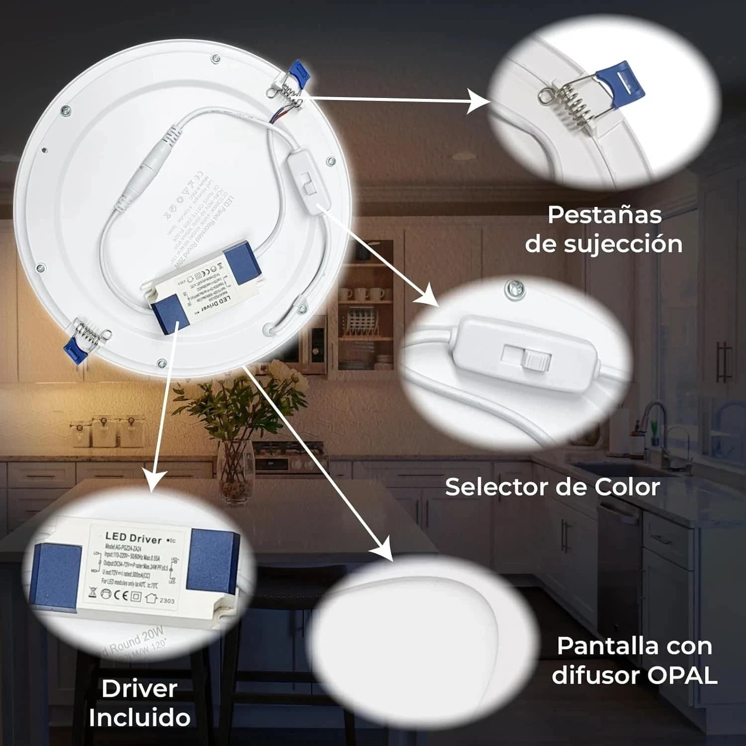 Pannello Faretto LED incasso molle Rotondo 8W 14W 20W CCT 3 COLORI di Luce 110Lm/W - 3
