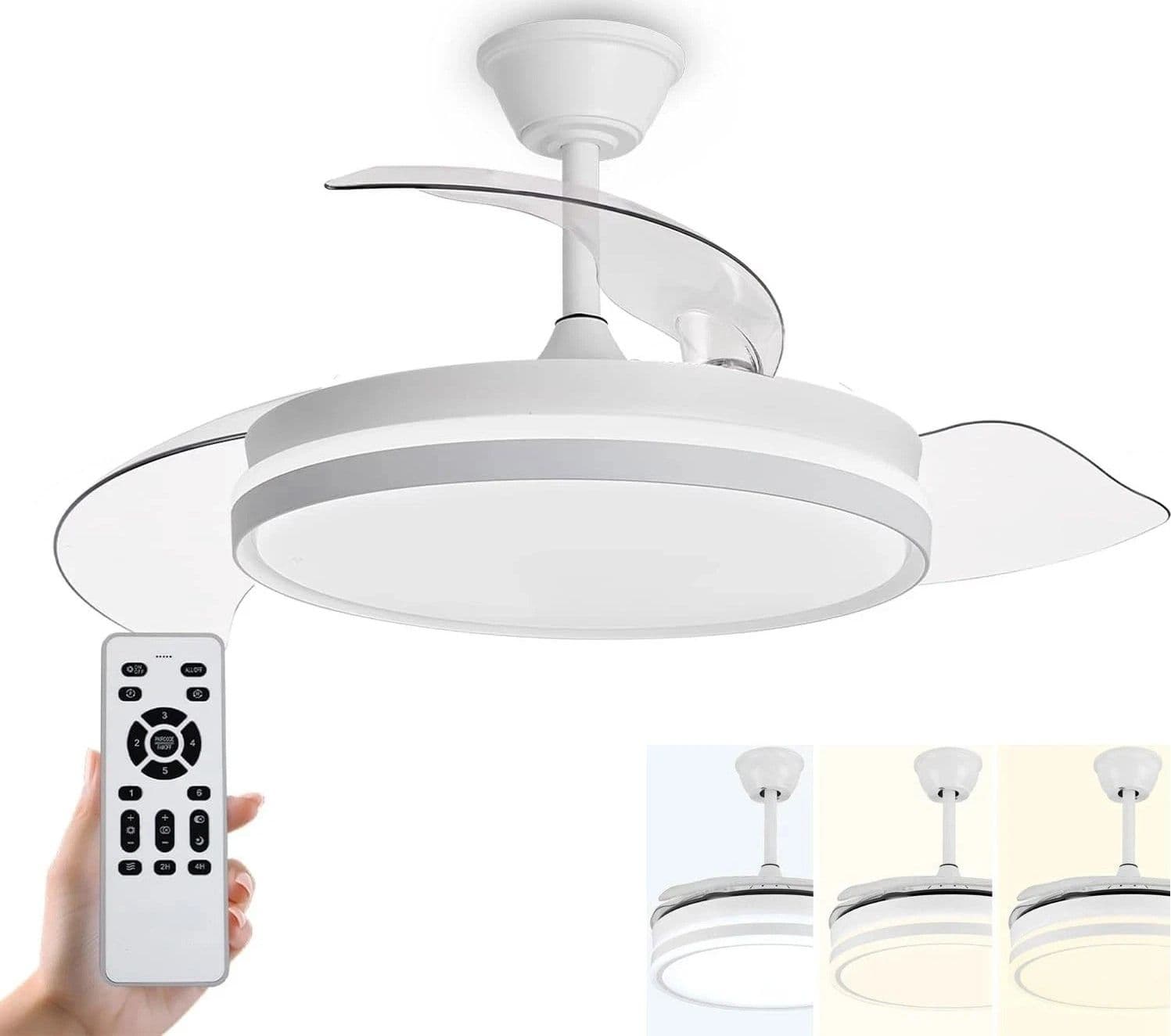 Lampadario LED con Ventilatore per Soffitto 72W CCT 3 Colori LUCE Pale a Scomparsa 6 Velocità - 2