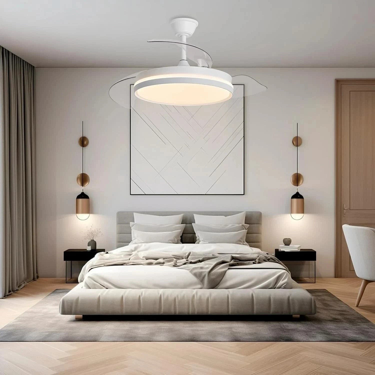 Lampadario LED con Ventilatore per Soffitto 72W CCT 3 Colori LUCE Pale a Scomparsa 6 Velocità - 8