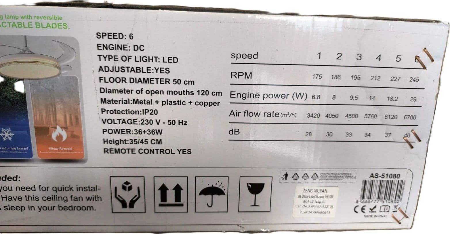 Lampadario LED con Ventilatore per Soffitto 72W CCT 3 Colori LUCE Pale a Scomparsa 6 Velocità - 9