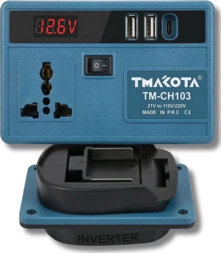 Inverter Portatile 21V con Presa AC 220V | 2 USB + Type-C per Batterie Utensili