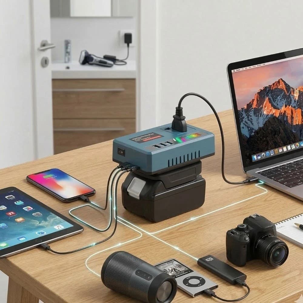 Inverter Portatile 21V con Presa AC 220V | 2 USB + Type-C per Batterie Utensili - 4