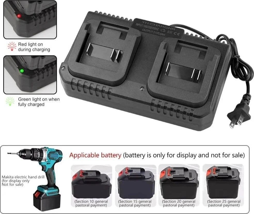 Caricabatterie Doppia Batteria 21v 128Vf Caricabatteria 220V Caricatore Rapido per Batterie Litio - 6