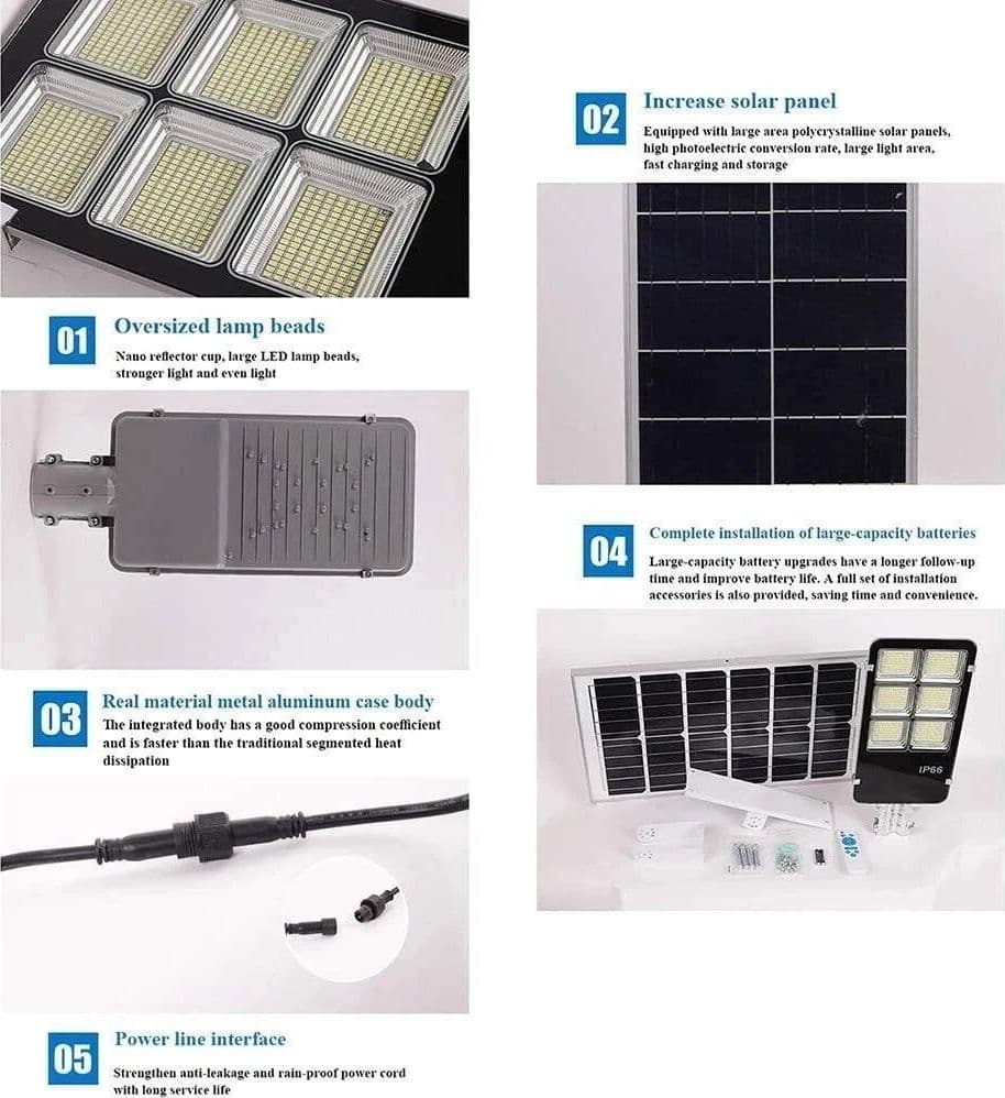 LAMPIONE STRADALE SOLARE 600W FARO LED CON PANNELLO TELECOMANDO CREPUSCOLARE - 5