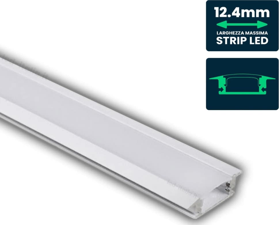V-TAC Profilo Lineare da Incasso per Strip LED fino a 12.4mm, Alluminio Bianco con Copertura Opaca 2000x24.7x7mm