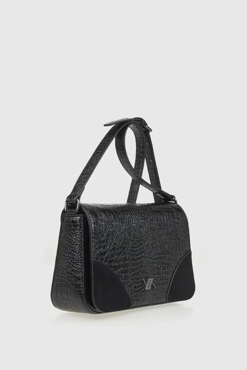 VERDE FASHION | Borsa a tracolla in ecopelle dettaglio camoscio - 4