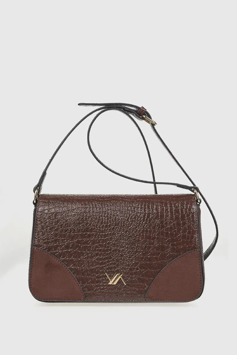 VERDE FASHION | Borsa a tracolla in ecopelle dettaglio camoscio - 5