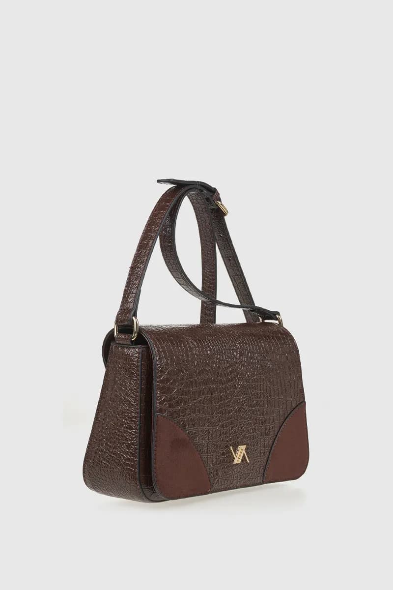 VERDE FASHION | Borsa a tracolla in ecopelle dettaglio camoscio - 8