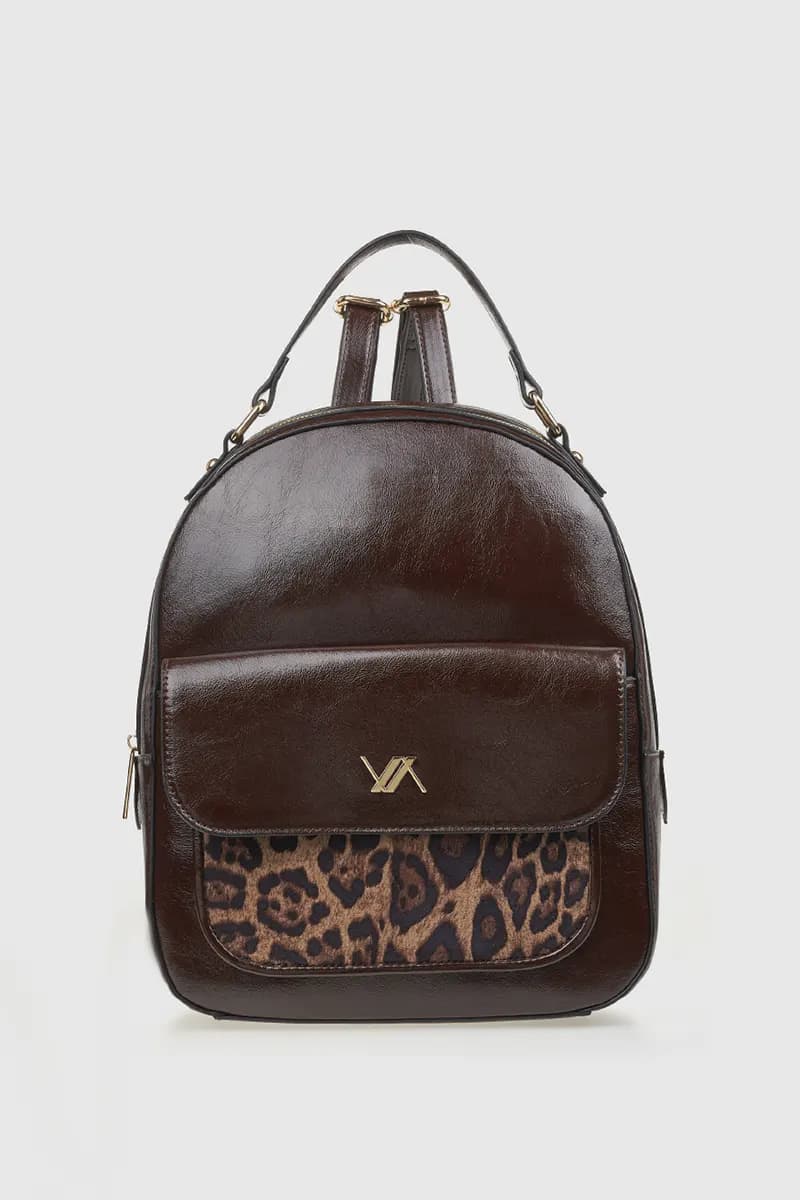 VERDE FASHION | Zaino in ecopelle verniciata tasca leopardata