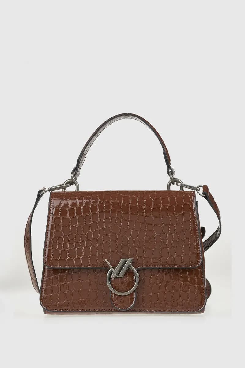 VERDE FASHION | Borsa a tracolla in ecopelle pitonata con pattina - 1