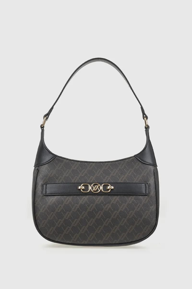 VERDE FASHION | Borsa a spalla mezzaluna con stampa logo - 5