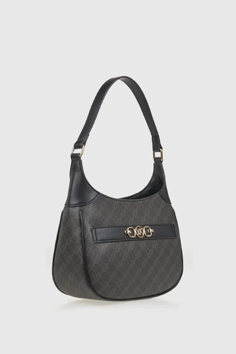 VERDE FASHION | Borsa a spalla mezzaluna con stampa logo - 4