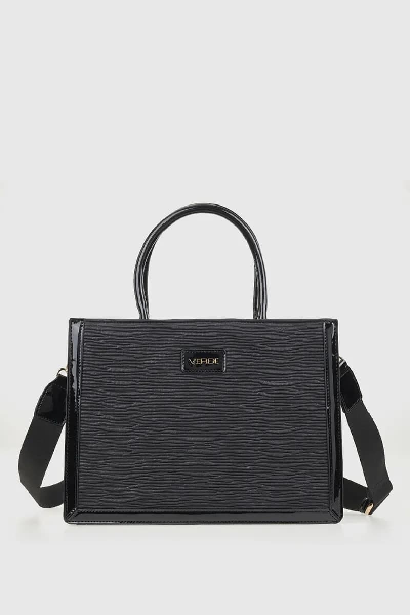 VERDE FASHION | Borsa tote in ecopelle goffrata dettagli vernice - 10