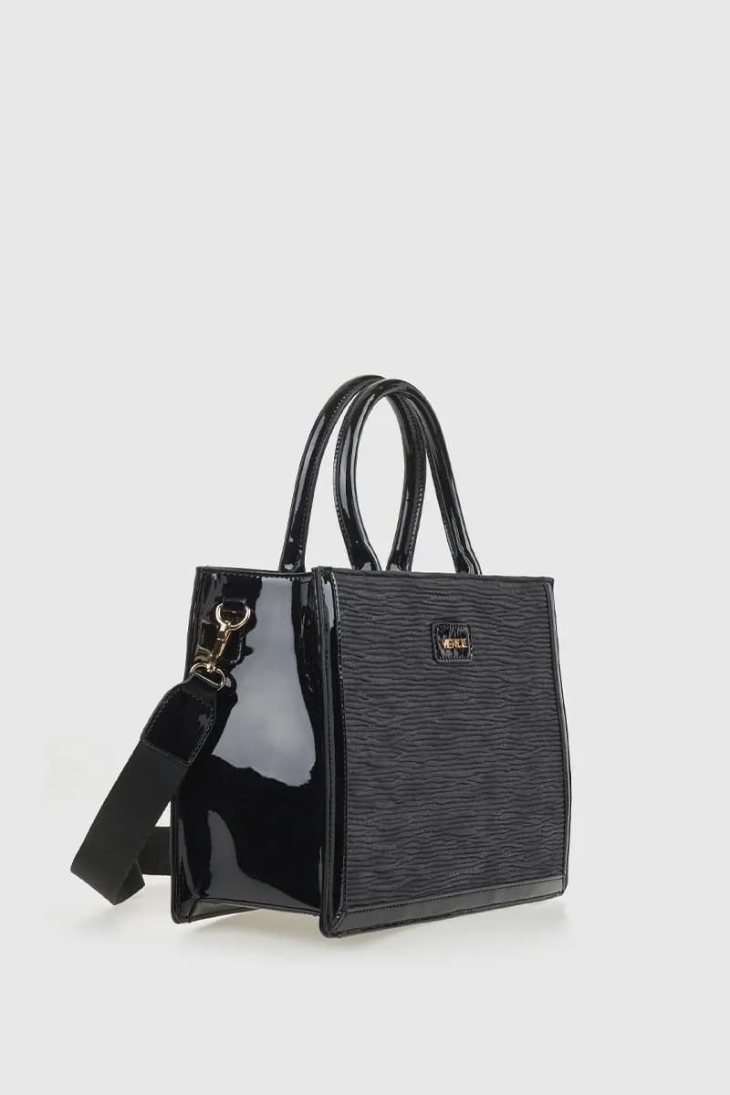 VERDE FASHION | Borsa tote in ecopelle goffrata dettagli vernice - 4