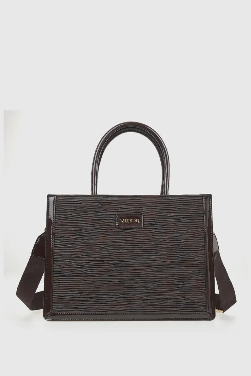VERDE FASHION | Borsa tote in ecopelle goffrata dettagli vernice - 5