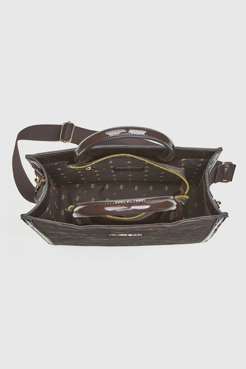 VERDE FASHION | Borsa tote in ecopelle goffrata dettagli vernice - 7