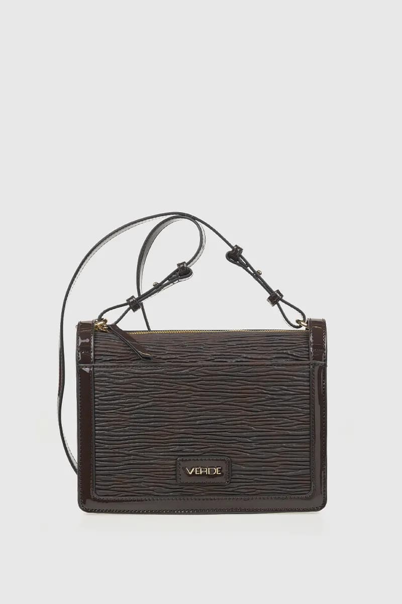 VERDE FASHION | Borsa a tracolla in ecopelle goffrata dettagli vernice - 1