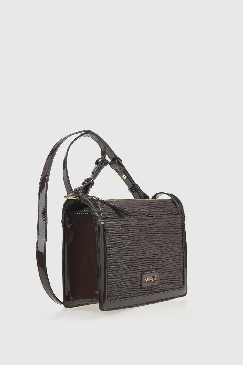 VERDE FASHION | Borsa a tracolla in ecopelle goffrata dettagli vernice - 4