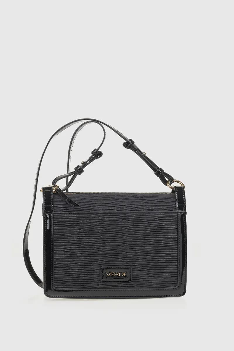 VERDE FASHION | Borsa a tracolla in ecopelle goffrata dettagli vernice - 5