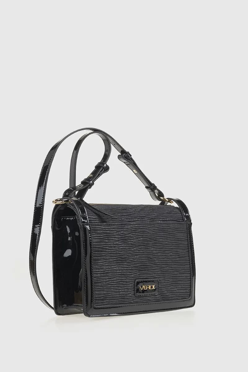 VERDE FASHION | Borsa a tracolla in ecopelle goffrata dettagli vernice - 8