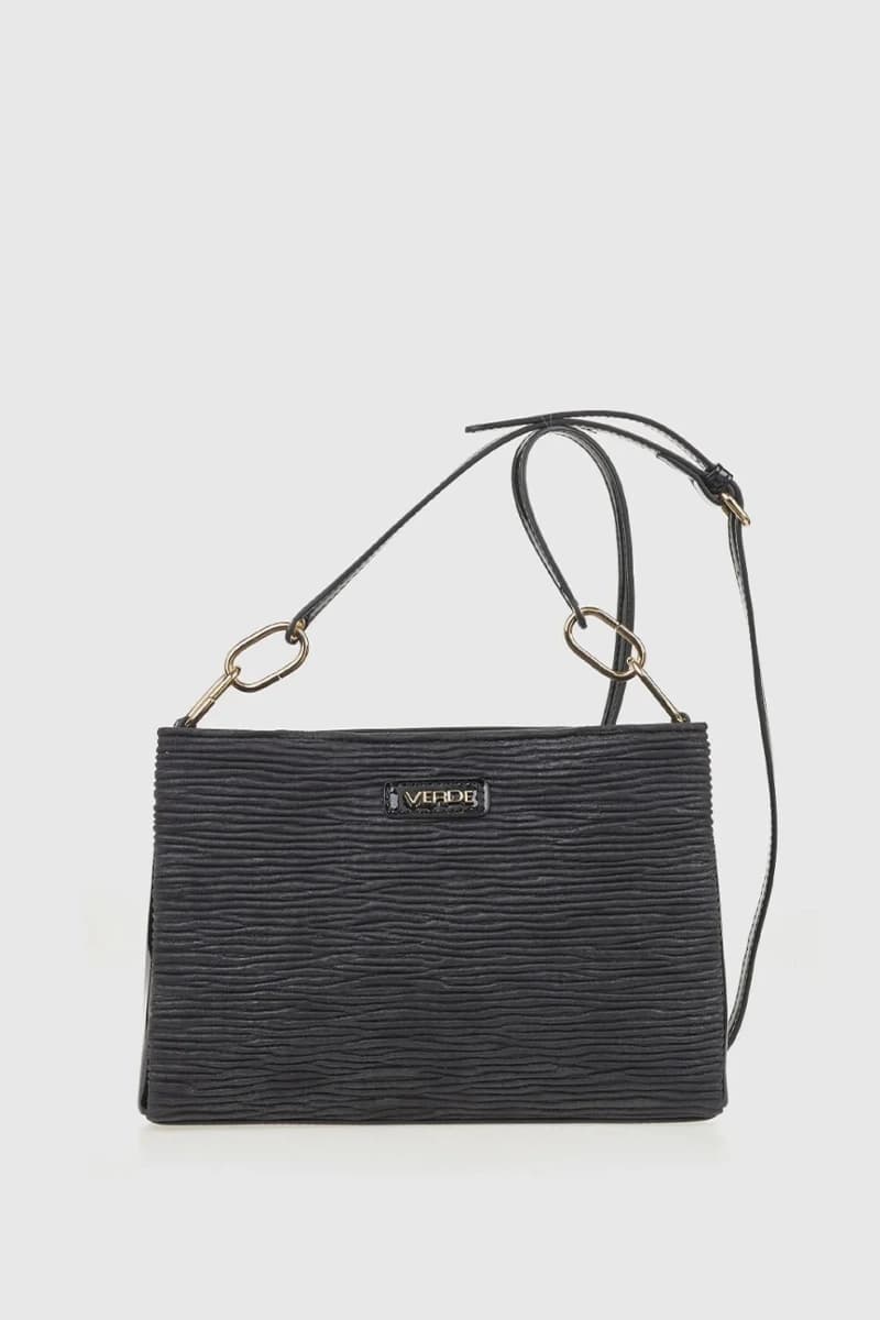 VERDE FASHION | Borsa a tracolla in ecopelle goffrata tre tasche - 1