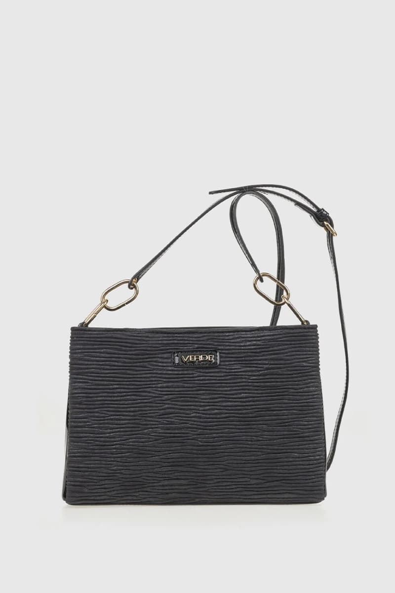 VERDE FASHION | Borsa a tracolla in ecopelle goffrata tre tasche - 10