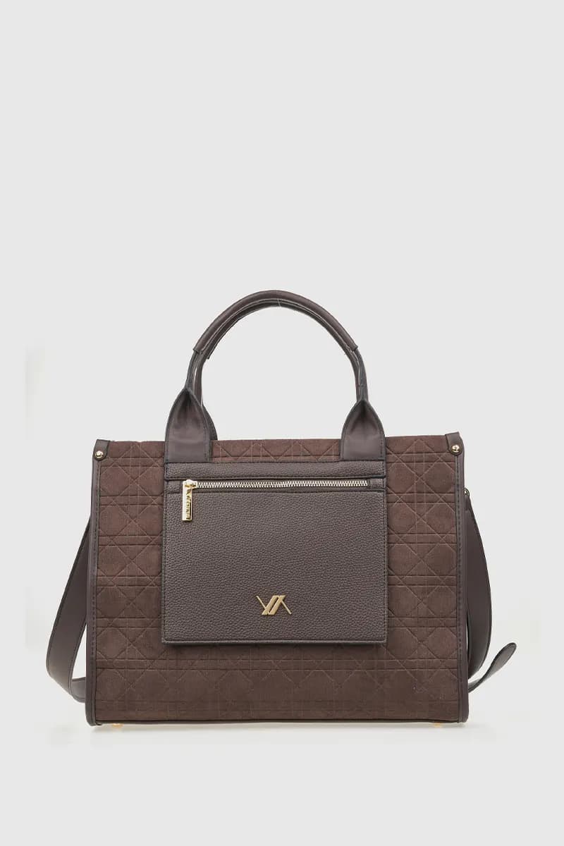 VERDE FASHION | Borsa tote in ecopelle scamosciata effetto trapuntato - 5