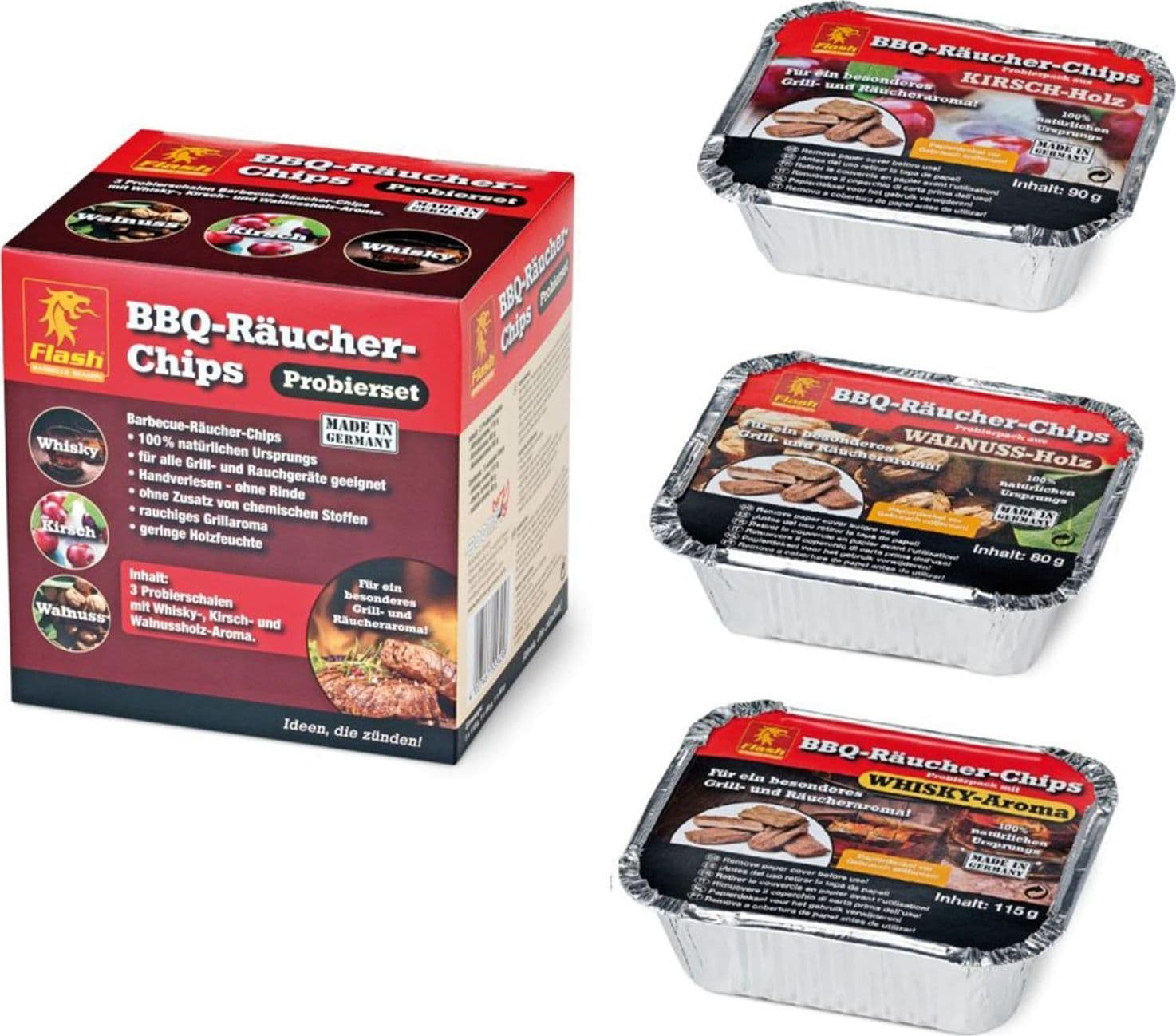 Set di 3 vaschette per affumicatore barbecue, ideale per ribs e arrosto noce, whisky e ciliegia - 2
