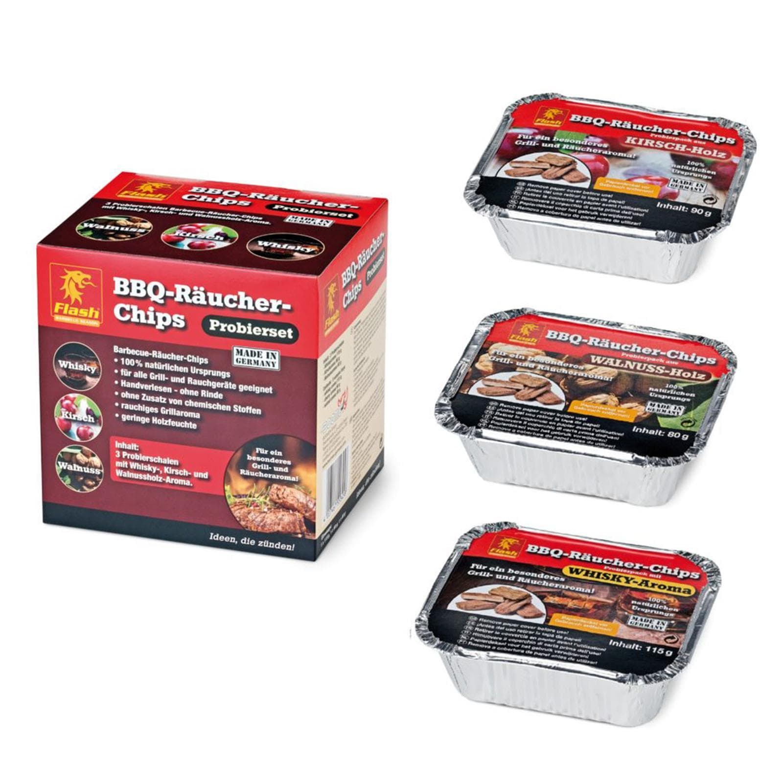 Set di 3 vaschette per affumicatore barbecue, ideale per ribs e arrosto noce, whisky e ciliegia - 2