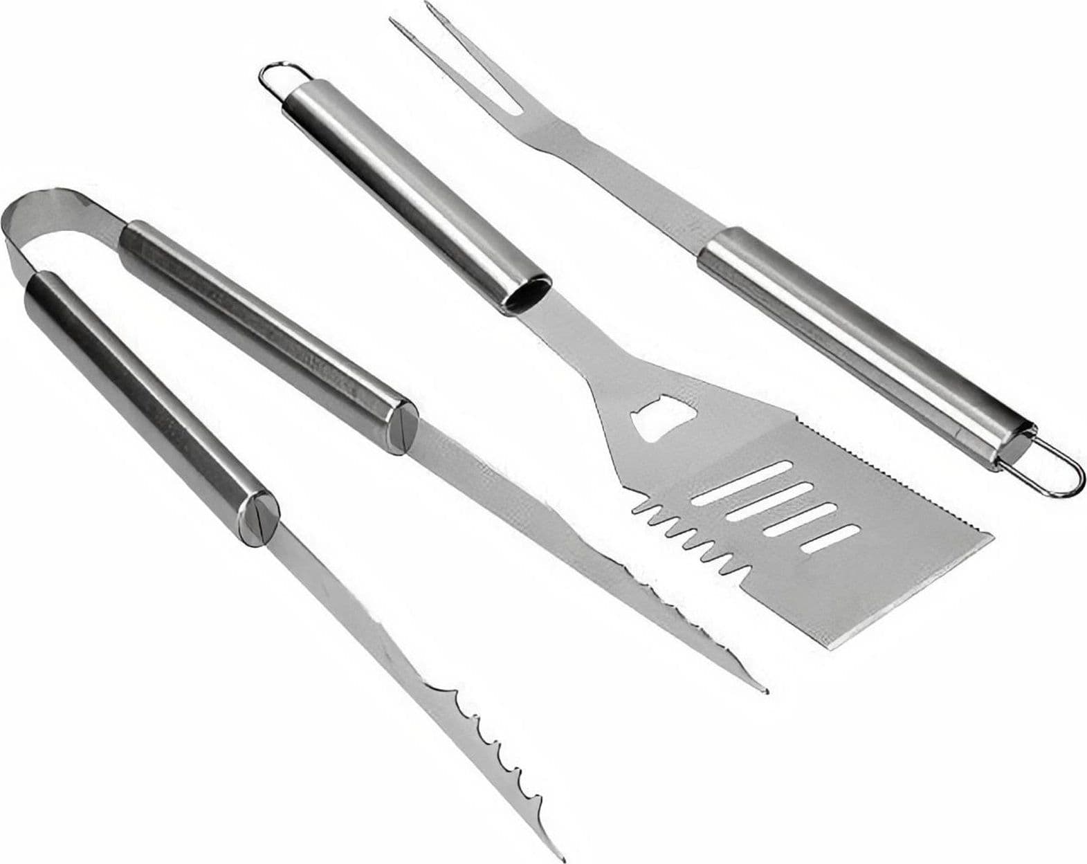 Utensili per barbecue in acciaio inox con pinza, paletta e forchettone