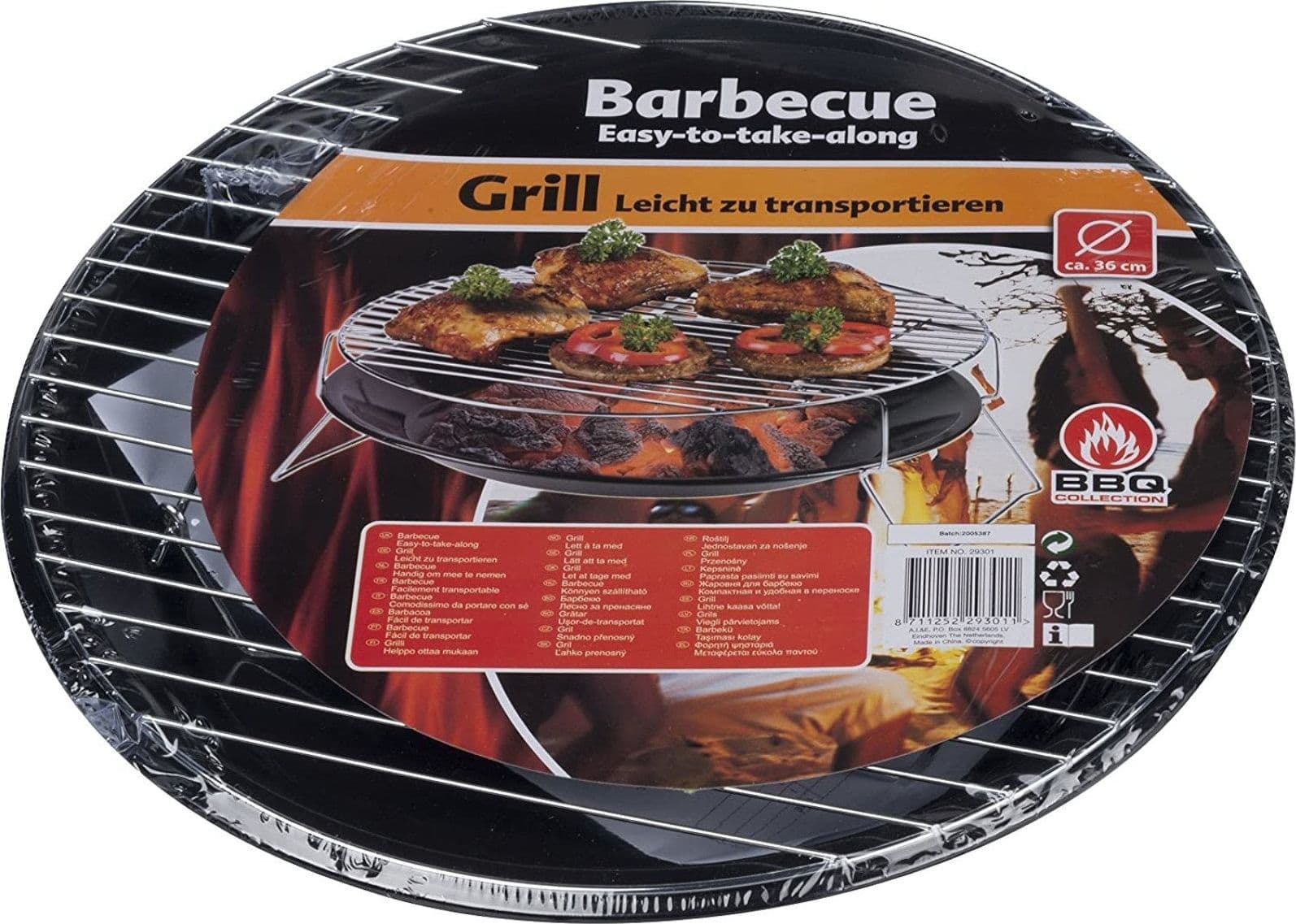 Vassoio rotondo per barbecue bbq 36 cm in metallo con base pieghevole - 2