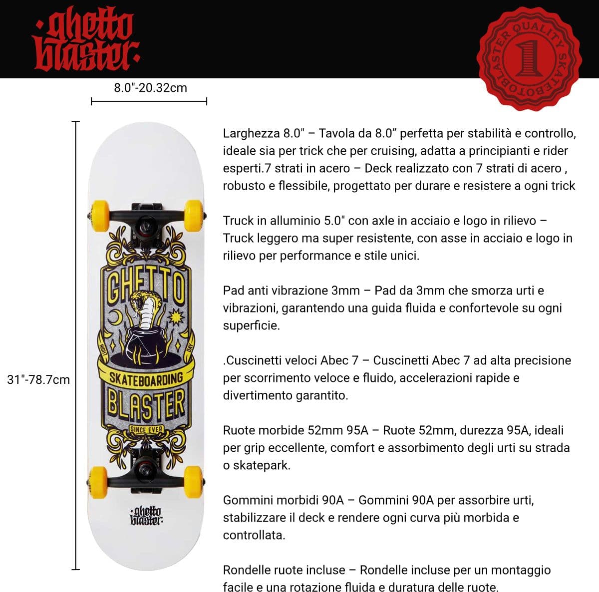 Skateboard Ghettoblaster per iniziare Kobra  Yellow 8.0" - 2
