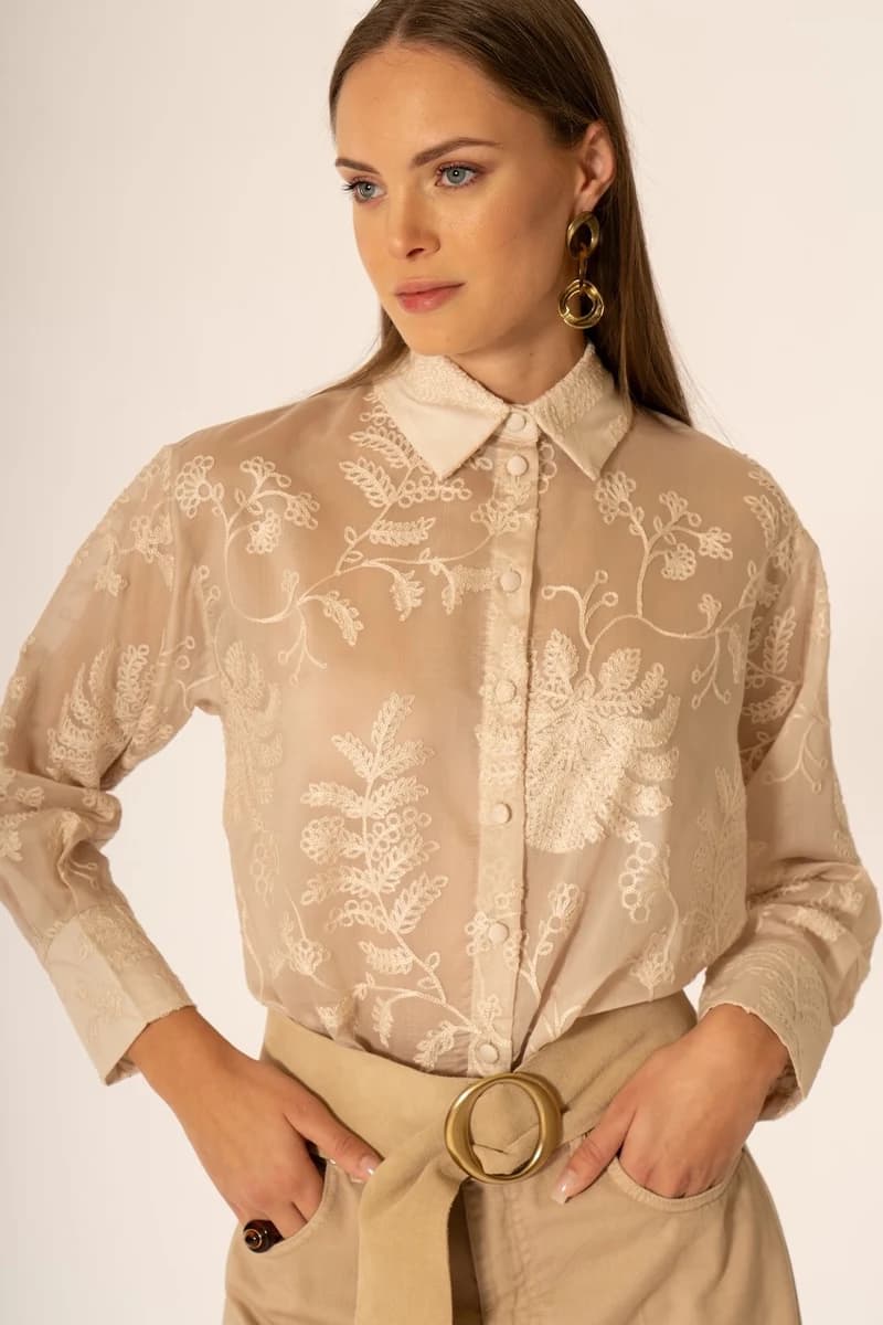 Camicia con ricamo foglie | NO-NA' - 5