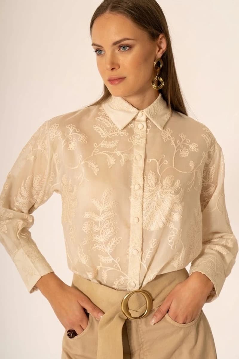 Camicia con ricamo foglie | NO-NA' - 3