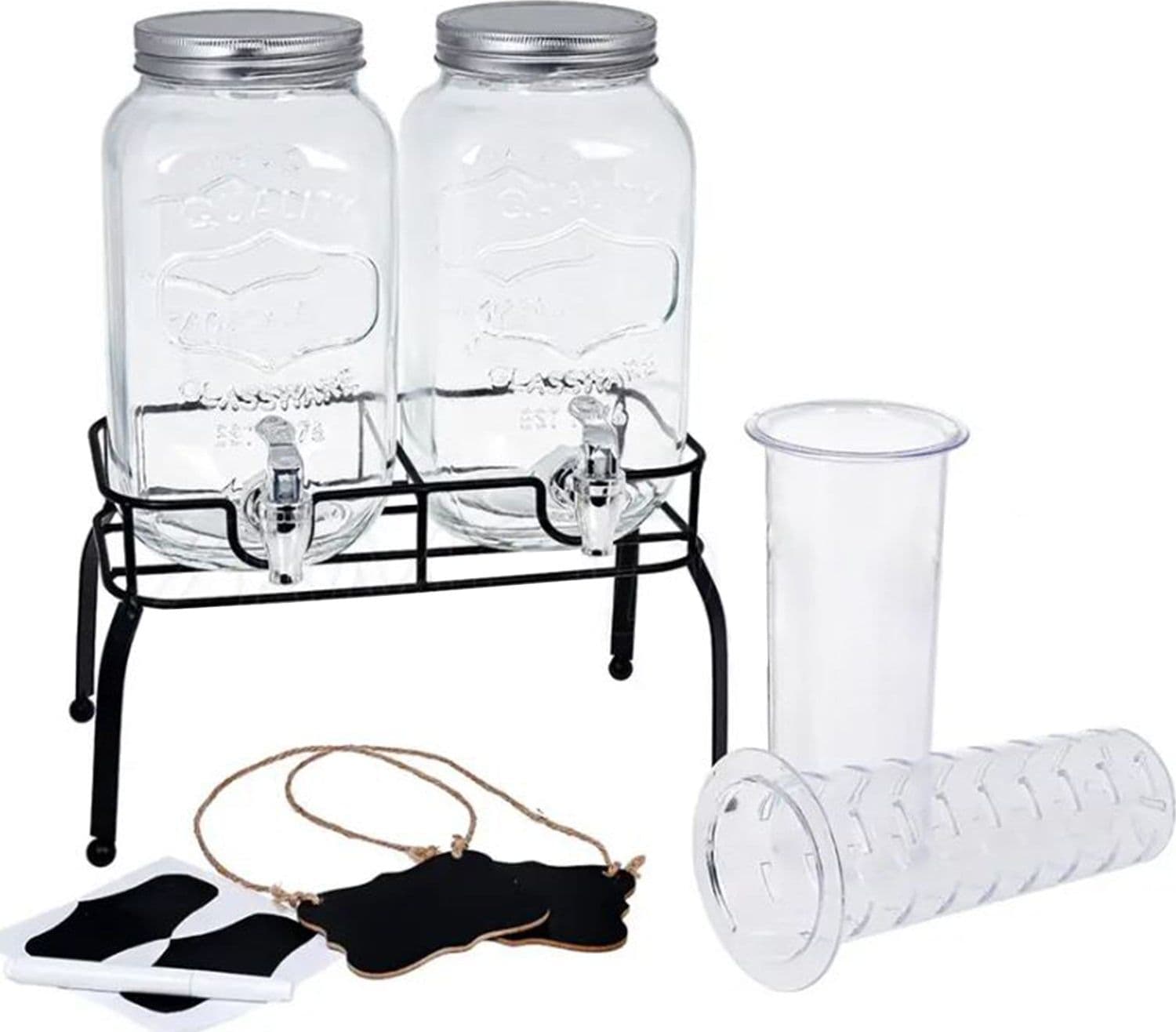 Caraffe in vetro porta bevande con rubinetto, infusiere e supporto in metallo 2 x 4 Lt - 2