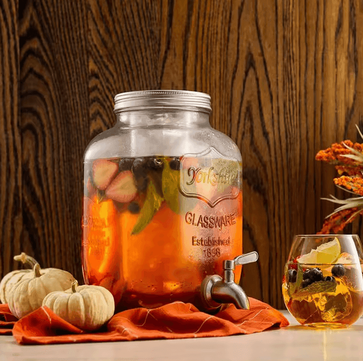 Caraffe in vetro porta bevande con rubinetto, infusiere e supporto in metallo 2 x 4 Lt - 8