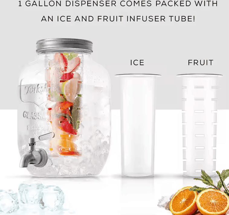 Caraffe in vetro porta bevande con rubinetto, infusiere e supporto in metallo 2 x 4 Lt - 9